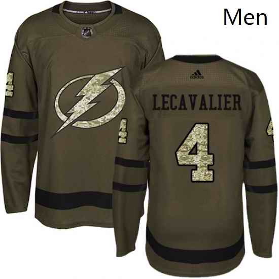 Mens Adidas Tampa Bay Lightning 4 Vincent Lecavalier Authentic Green Salute to Service NHL Jersey